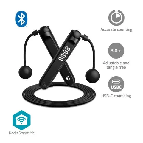 Smart 2-in-1 Bluetooth fitness jump rope for indoor and outdoor use (BTHJR10BK)