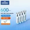 NOHON 4Pcs AAA 600mAh Rechargeable Lithium Battery Built-in Type-C Interface side charging (with 2in1 USB to C+C 50cm cable)