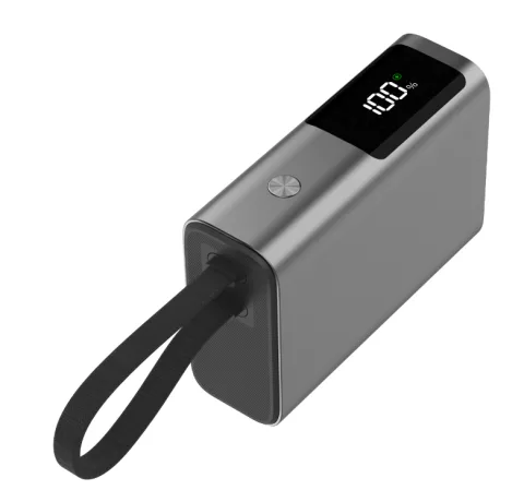 10000mAh PD45W Aluminum power bank with LCD screen features and integrated cable