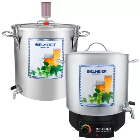 BIELMEIER Bierbrauset 10teilig Maischekessel 2000 Watt 29 Liter BHG 405 Läuterbottich Edelstahl selber Bier brauen Made in Germany (B405200)