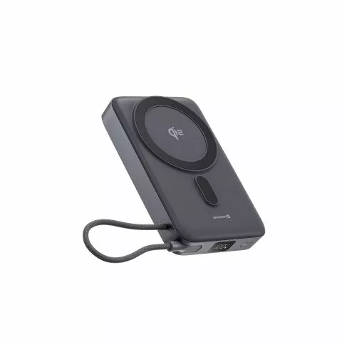 SWISSTEN POWER BANK MagSafe Qi2 15W, 10000 mAh WITH BUILT-IN CABLE USB-C BLACK