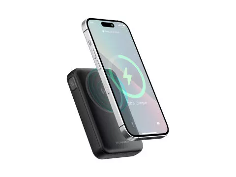 Techancy Magnetic Power Bank TF2786, 10000mAh, 15W Wireless Fast Charging, 20W PD, Compatible with MagSafe, Built-in Stand, LED Display, Black