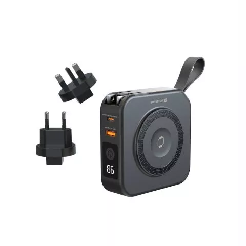 SWISSTEN POWER BANK ALL-IN-ONE PRO WITH EXCHANGEABLE PLUGS (US, EU, UK) 10000 mAh 20W BLACK