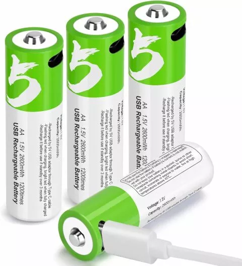 Rechargeable AA/AAA/9V/C/D battery with USB-C