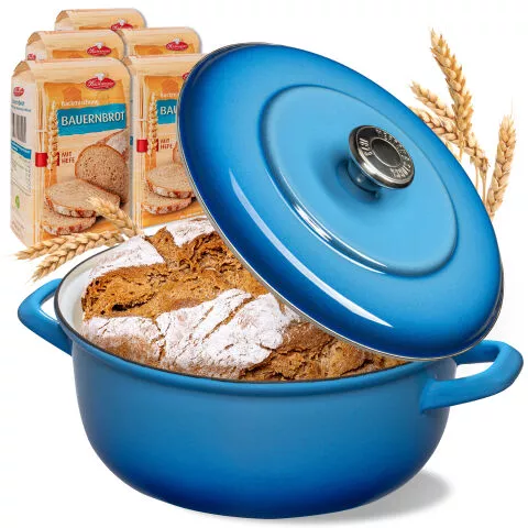 BIELMEIER Gusseisen Brottopf Keramik 28 cm blau CLEAN Diamantglasur 5x Brotbackmischung Bauernbrot a 500 g (B33655328)