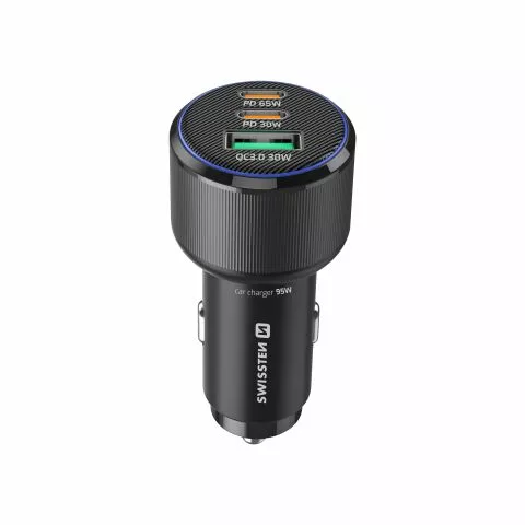 SWISSTEN CAR CHARGER 2x USB-C PD + USB-A, 95W BLACK
