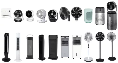 Tower fan/Circulation fan/Stand fan/Desk fan/Wall fan/Air cooler/PTC heater/Fan heater/Infrared heater/Humidifier/Air purifier