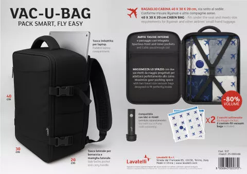 VAC-U-BAG Smart Backpack with 2 Travel Vacuum Bags included