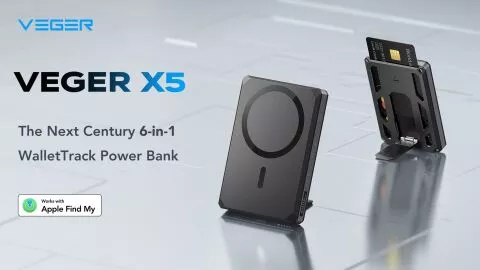 VEGER 5,000mAh X5 Airtag Wallet-Track Power Bank