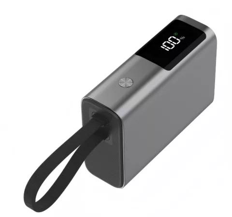 10000mAh PD45W Aluminum power bank with LCD screen features and integrated cable