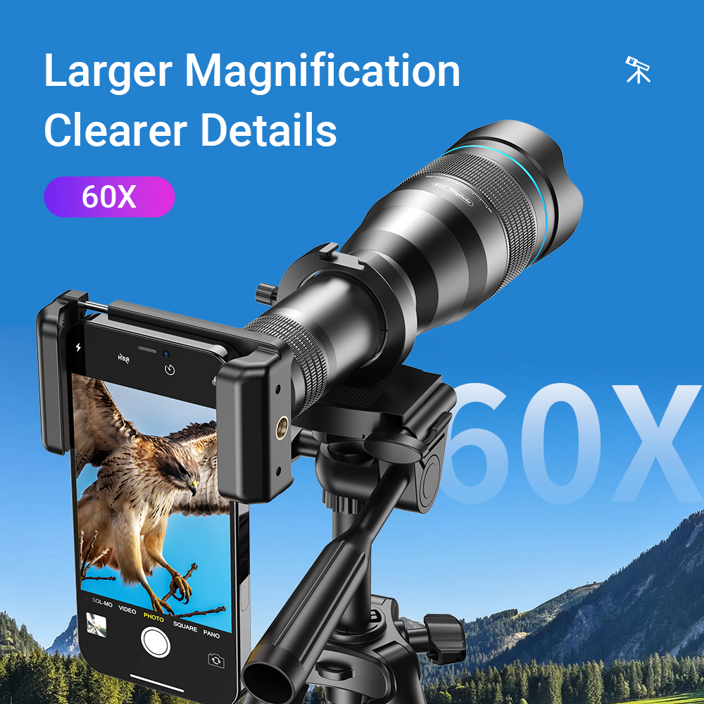 APEXEL 60X Mobile Phone Telescope Lens with Camera Tripod