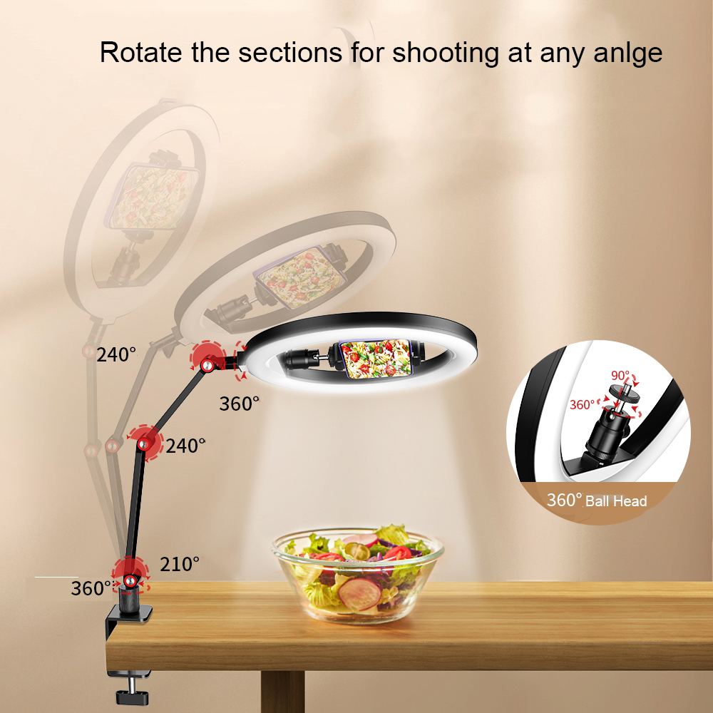APEXEL Clip Desk Stand with Ring light