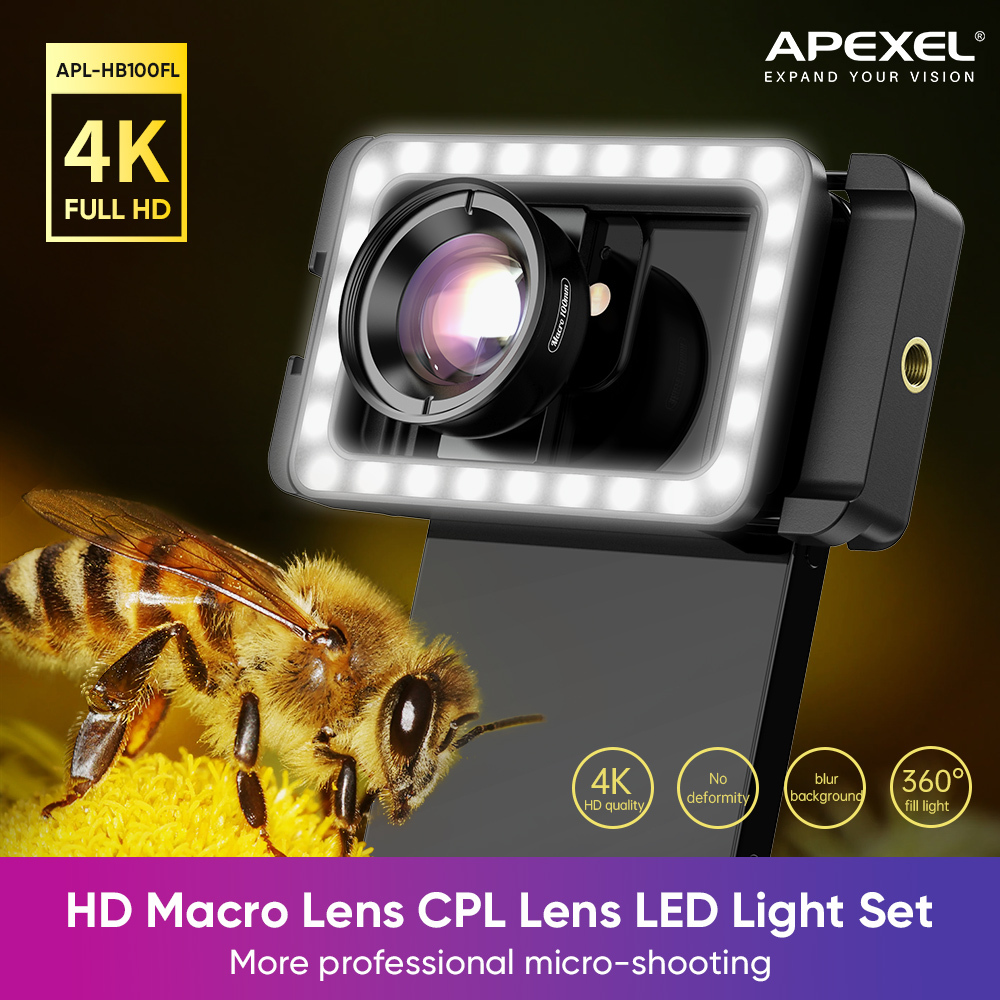 Apexel Phone Macro Lens Digital Microscope Lens for Smartphone Camera with  LED Fill Lights 