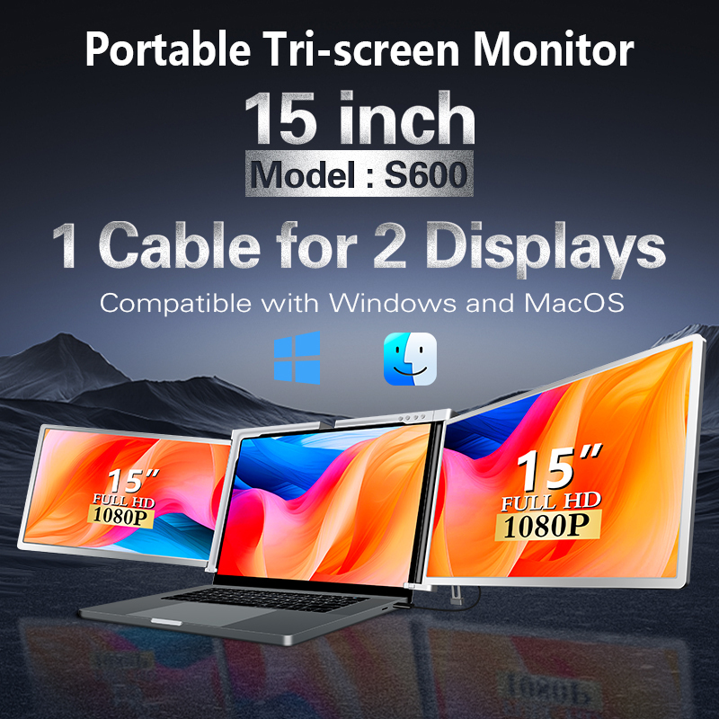 Portable tri-screen monitor