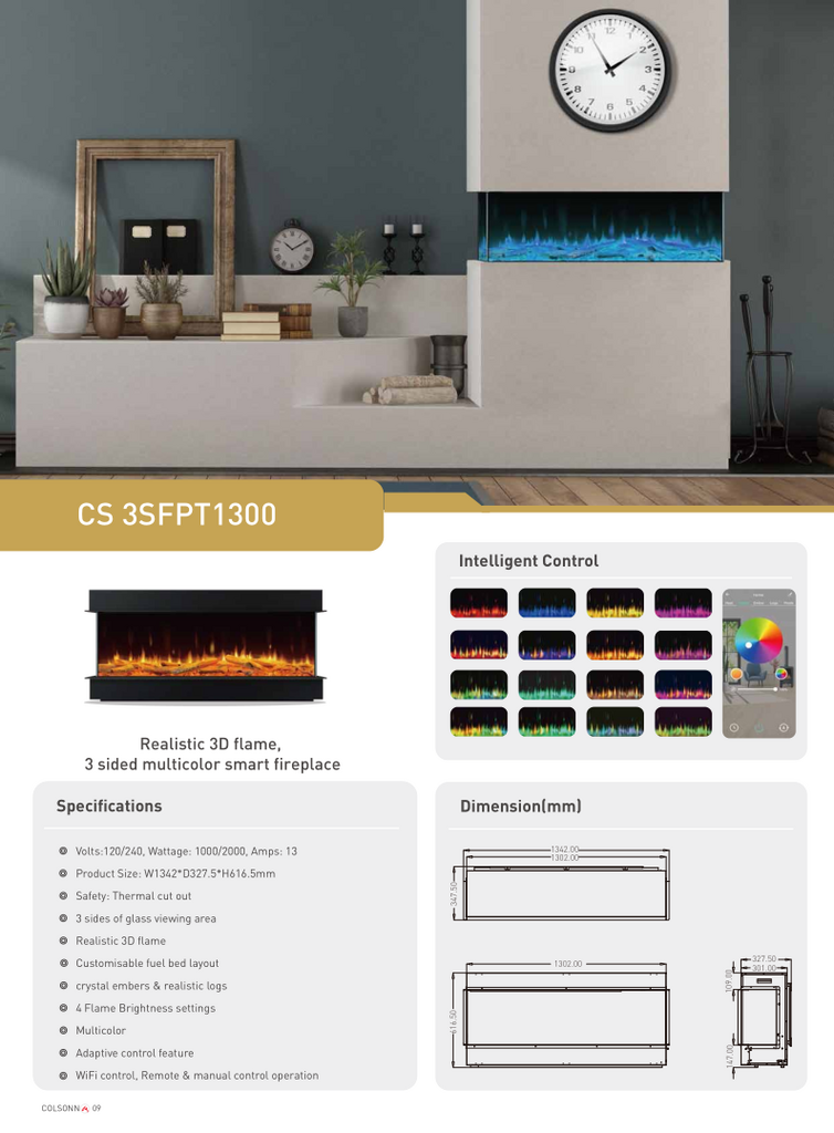 electric 3 sided fireplace
