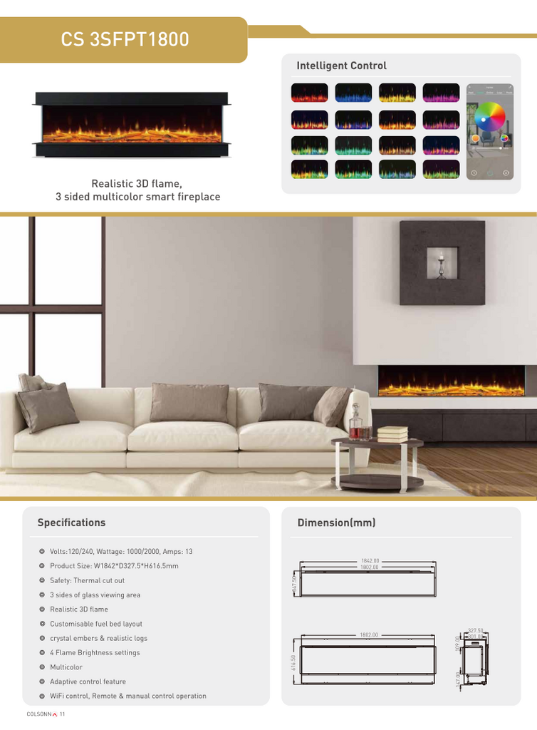 electric 3 sided fireplace