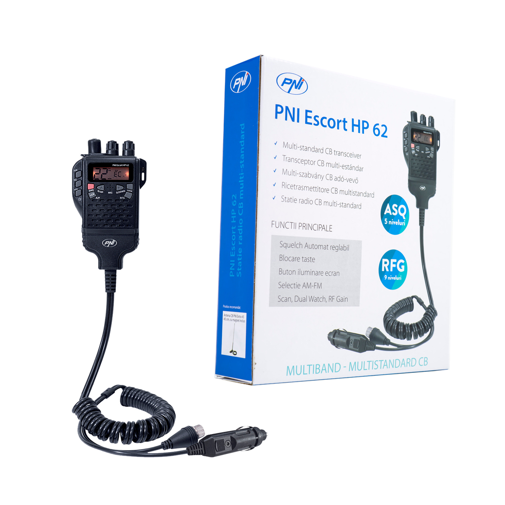 PNI CB radio Portable Escort HP 62, multi-standard, 4W, 12V, AM-FM, 5-level adjustable ASQ, 9-level RF Gain, Dual Watch, Scan, Lock