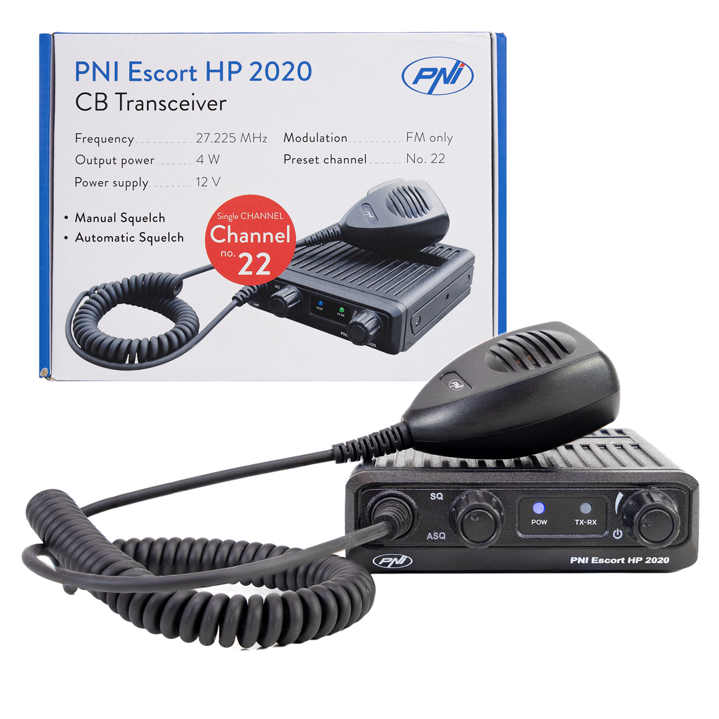 CB radio station PNI Escort HP 2020 one single channel 22 frequency 27.225 MHz only FM, without noise, probably the most quiet station