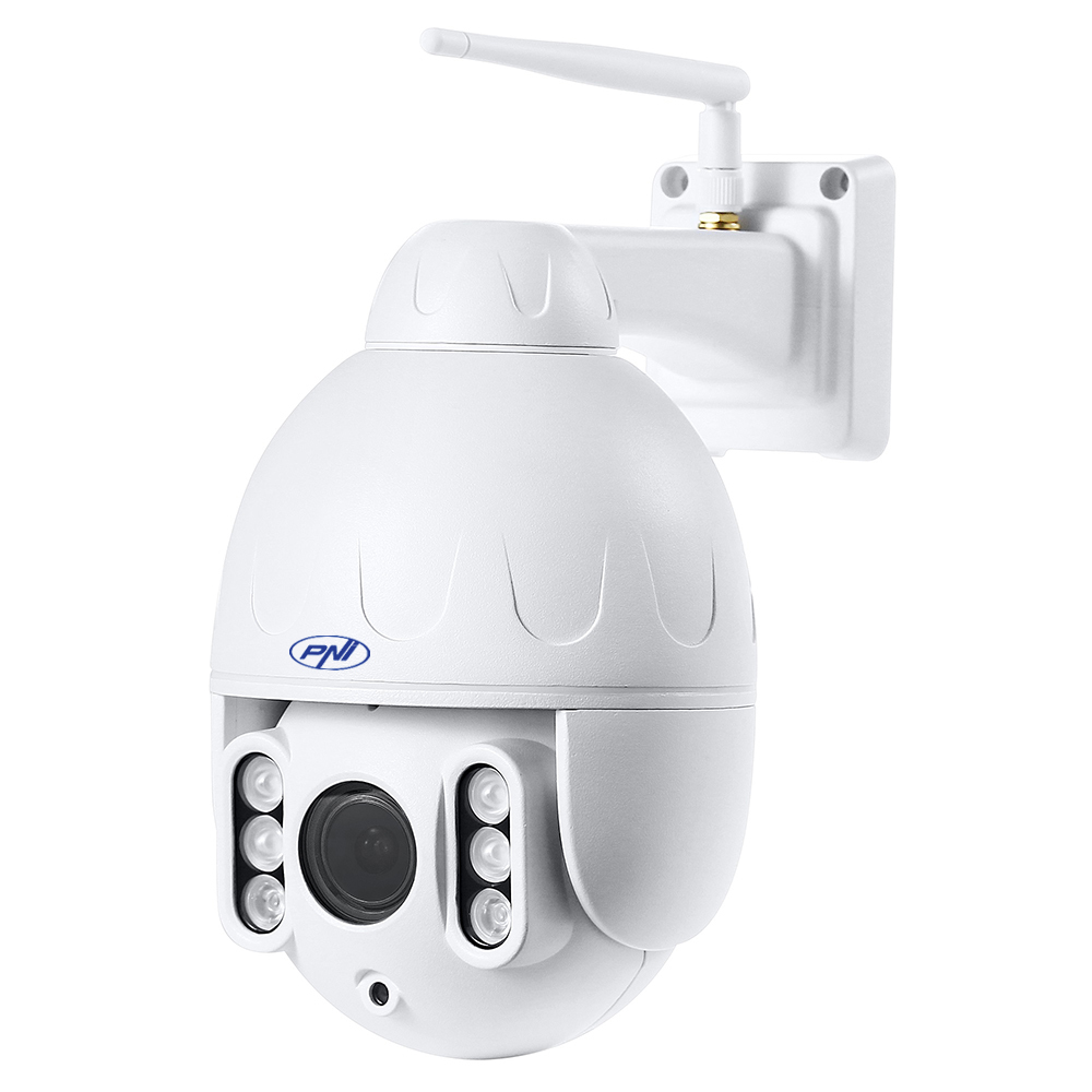 Video surveillance camera PNI IP652W WiFi PTZ 1080p 2MP 5X Optical zoom H265 microSD slot Night Vision 50m IP66 Motion detection alarm Bidirectional audio communication
