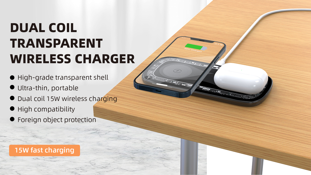 M1039Q Transparent 15W Wireless charger 2in1