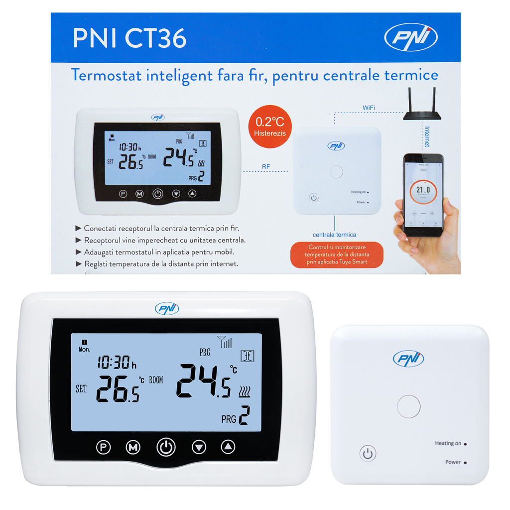 PNI CT36 Wireless Smart Thermostat with WiFi Internet Control for Thermal Power Plants, Smart Home, TuyaSmart APP