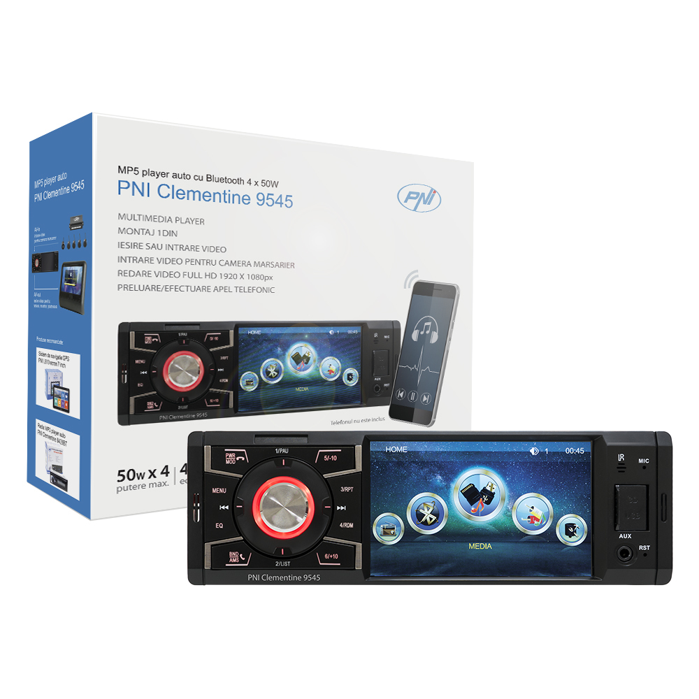 MP5 player Clementine 9545 1DIN display 4 inch, 50Wx4, Bluetooth, FM radio, SD and USB, 2 RCA video IN / OUT