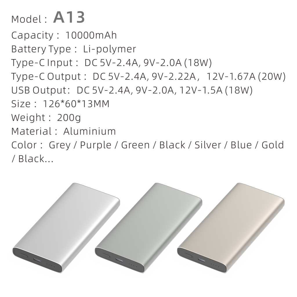 A13 - 10000mAh fast charge 20W metal power bank