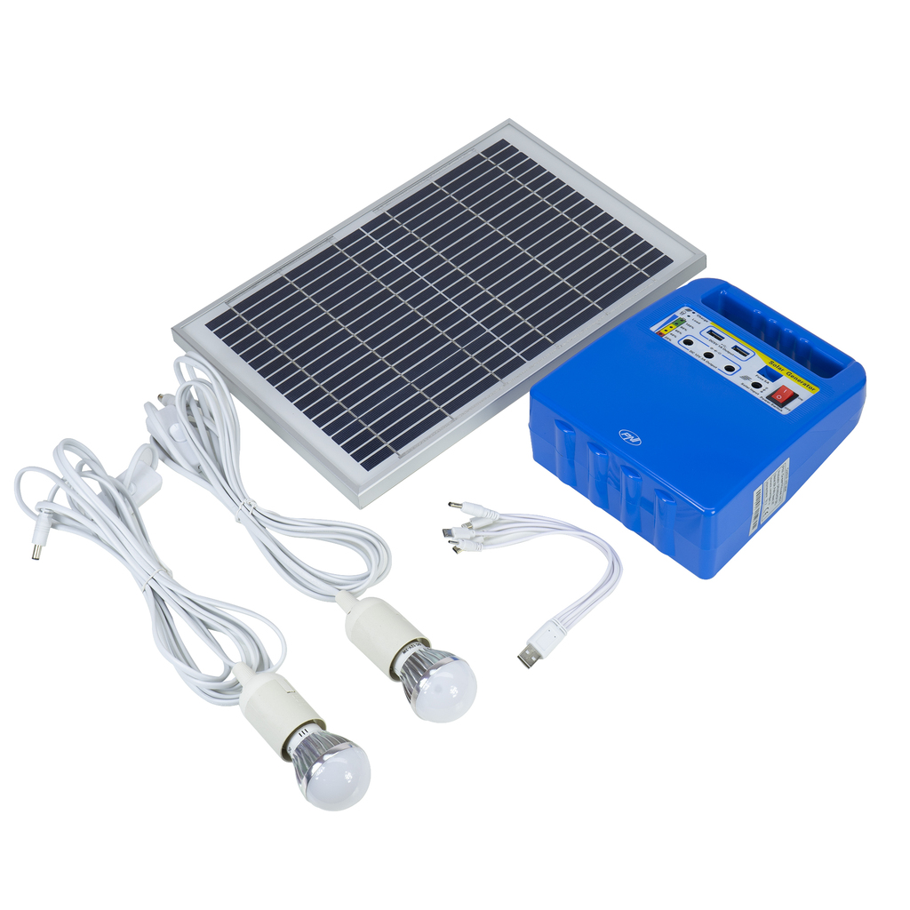 PNI GreenHouse H01 30W solar photovoltaic system with 12V / 7Ah battery, USB / Radio / MP3, 2 LED bulbs