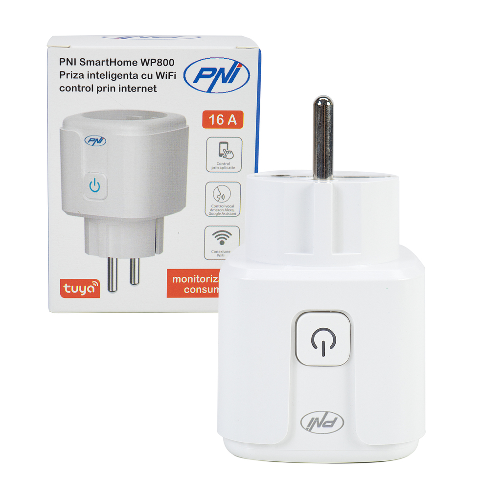 PNI SmartHome WP800 Wi-Fi internet-enabled smart plug, Tuya Smart App, compatible with Amazon Alexa and Google Home
