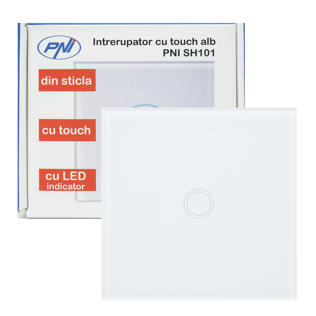 Switch with glass PNI SH101 touch, white with LED indicator