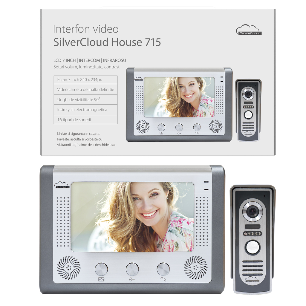 SilverCloud House 715 video intercom, 7 inch LCD screen, outdoor camera, night vision, electromagnetic yala output