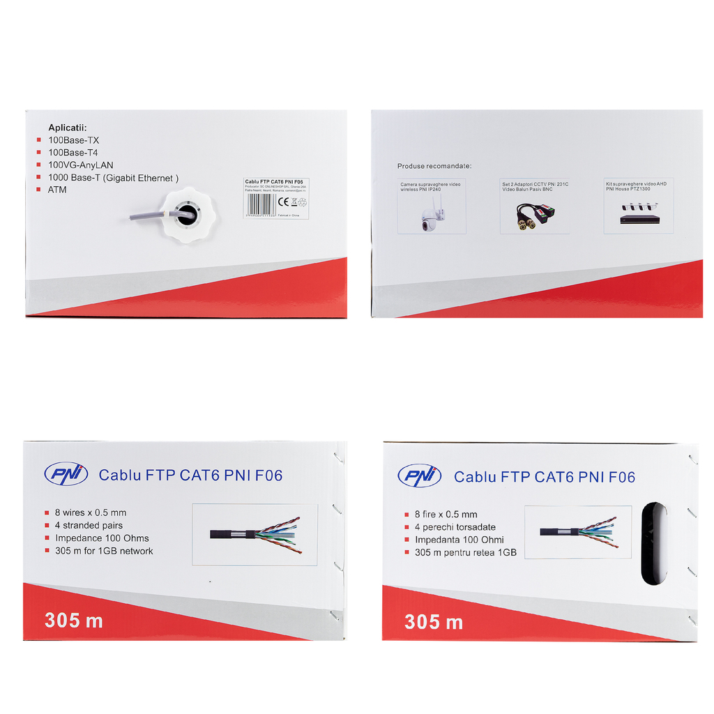 FTP cable CAT6 PNI F06 with 4 pairs for internet 1 Gigabit and surveillance systems Rola 305m