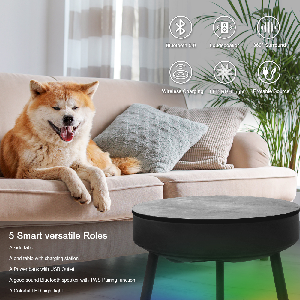 Outdoor LED Wireless Charge Side Table With Bluetooth Speaker