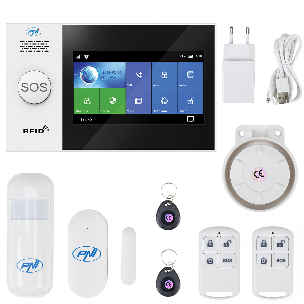 PNI SafeHouse HS650 Wifi GSM 4G wireless alarm system, with touch screen, supports 100 wireless zones and 4 wired zones, compatible with Tuya Smart application, SMS alert, voice call, phone notification