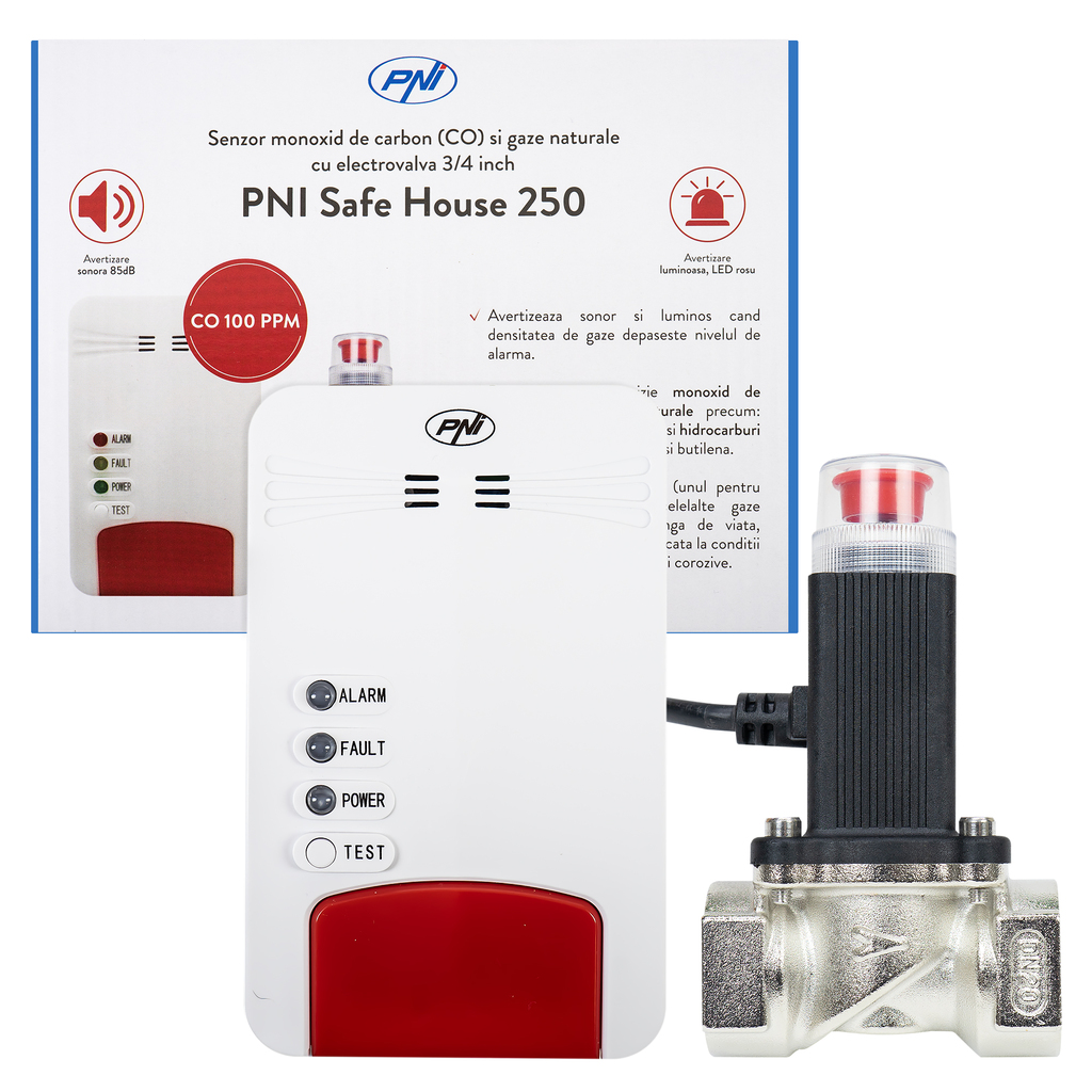 PNI Safe House Dual Gas 250 kit with carbon monoxide (CO) sensor and natural gas and 3/4 inch solenoid valve
