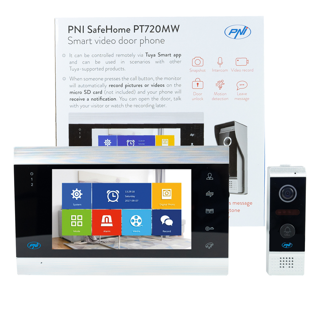 PNI SafeHome PT720MW WiFi HD, P2P smart video intercom, indoor monitor, Tuya Smart dedicated application, integration in smart scenarios and automation with other Tuya compatible products