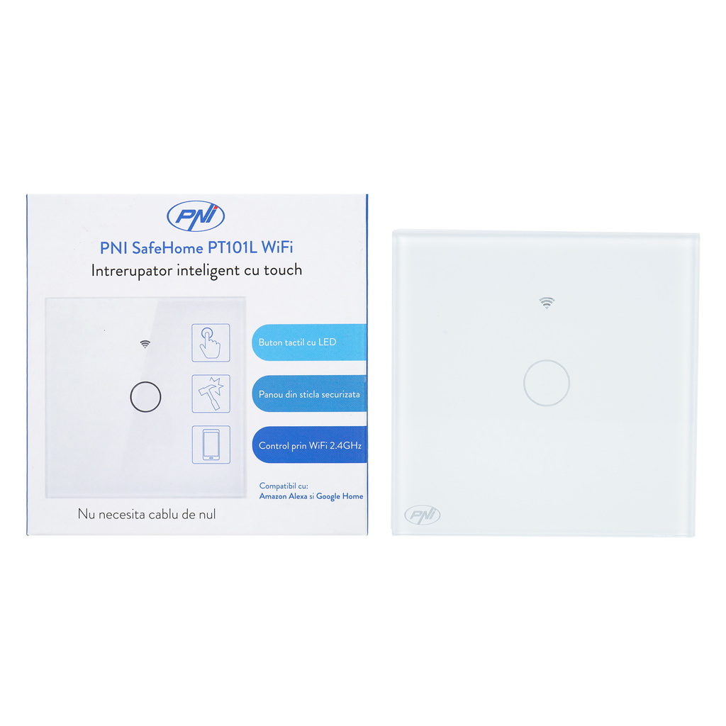 Smart switch with PNI SafeHome PT101L WiFi touch, 10A, control via Tuya Smart application, compatible with Alexa and Google Assistant - Smart Home