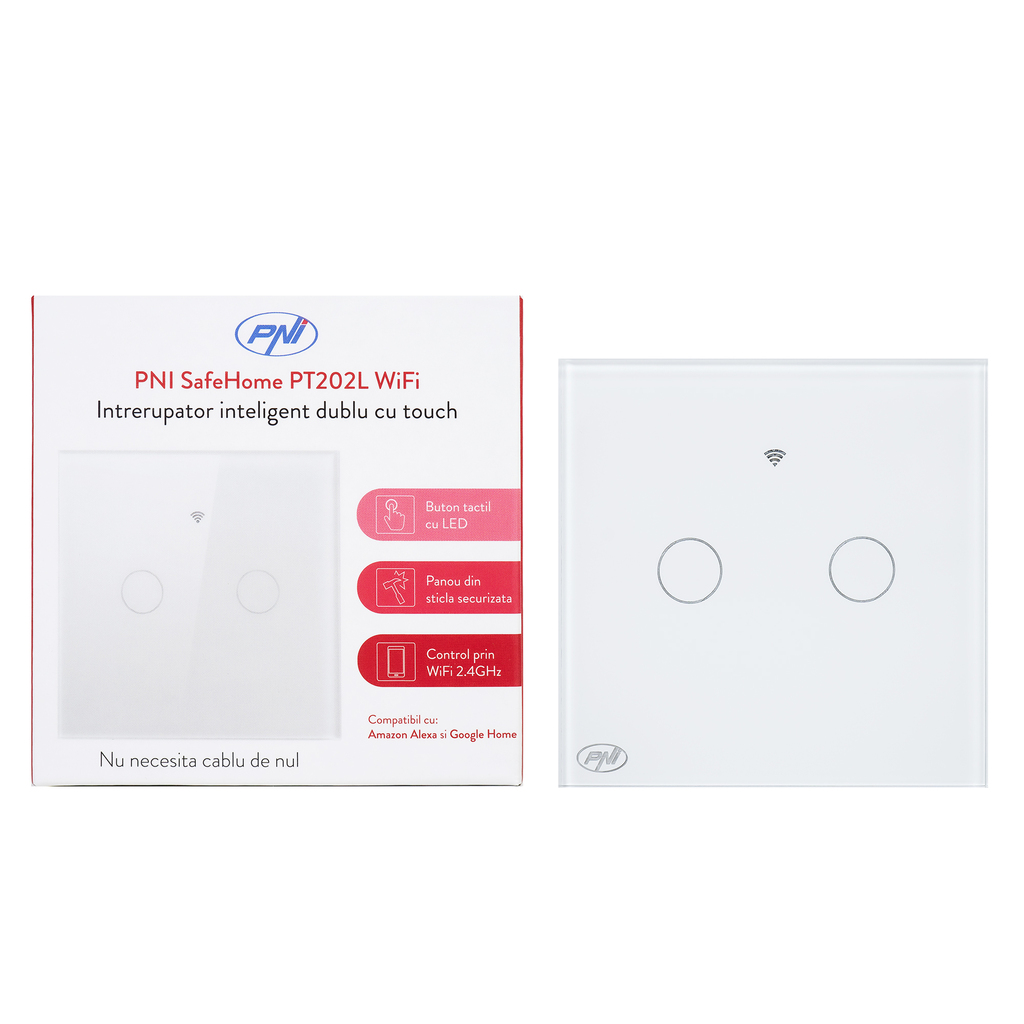 Smart switch with PNI SafeHome PT202L WiFi touch, 10A, control via Tuya Smart application, compatible with Alexa and Google Assistant - Smart Home