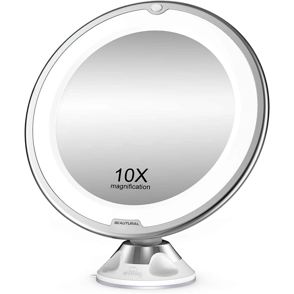 Beautural 10x LED Light Magnifying Makeup Mirror, Lighting Cosmetic Mirror, Suitable for Home Desktop Bathroom Shower Travel, Powerful Suction Cup, 360 Degree Rotation