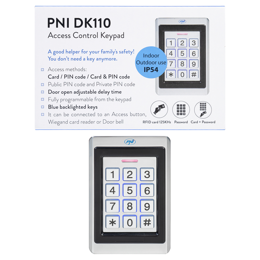 Access control keypad PNI DK110, stand alone, exterior and interior, IP54