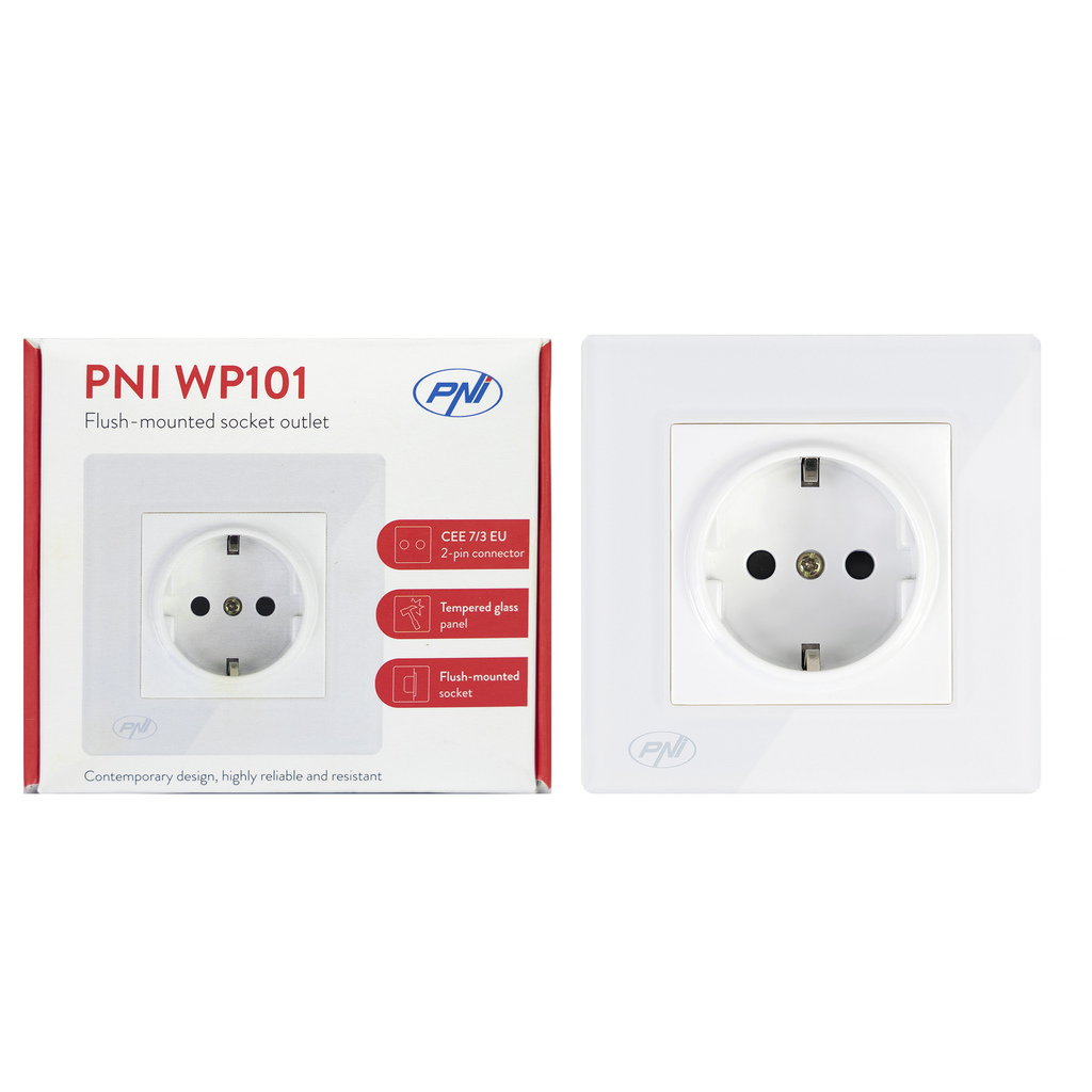 Simple built-in socket PNI WP101W with glass frame, 16A, 4000W, 230V
