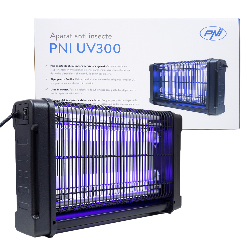 Insect protection device PNI UV300 anti mosquitoes, anti flies, insect protector with 2 ultraviolet tubes, 20W, inside and outside, floor or ceiling mount