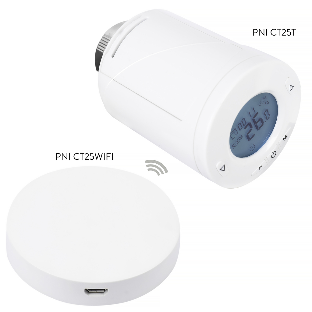 PNI CT25WIFI Internet Hub for PNI CT25T Thermostatic Head, for temperature control of radiators from Tuya Smart mobile application, integration in scenarios and smart automation with other compatible products Tuya, Alexa and Google Assistant