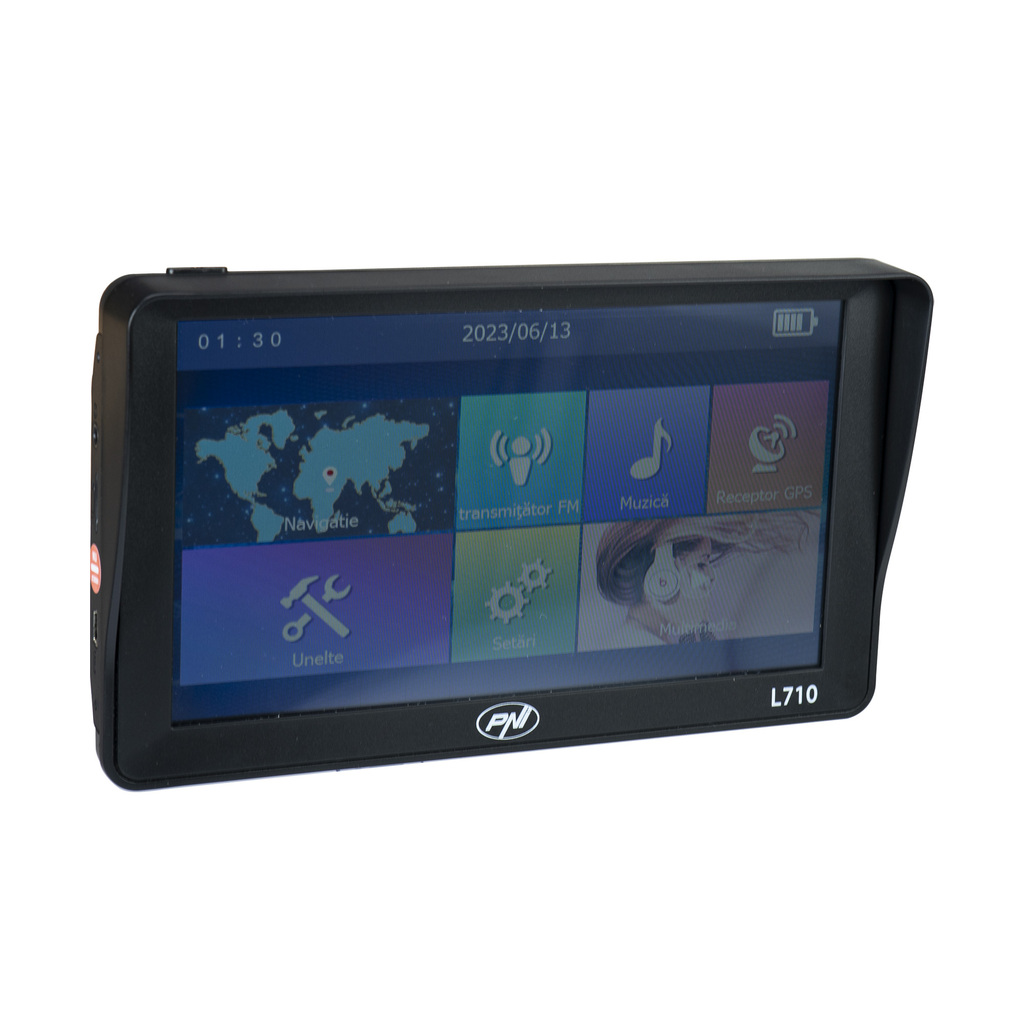 PNI L710 GPS navigation system with sunshade, 7 inch screen, 800 MHz, 256MB DDR, 16GB internal memory, FM transmitter