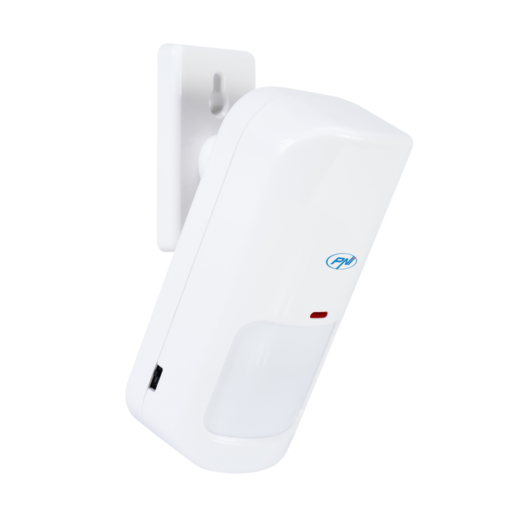 Wireless PIR motion sensor, adjustable sensitivity, two operating modes (test and normal), power supply 3 AA batteries (included).