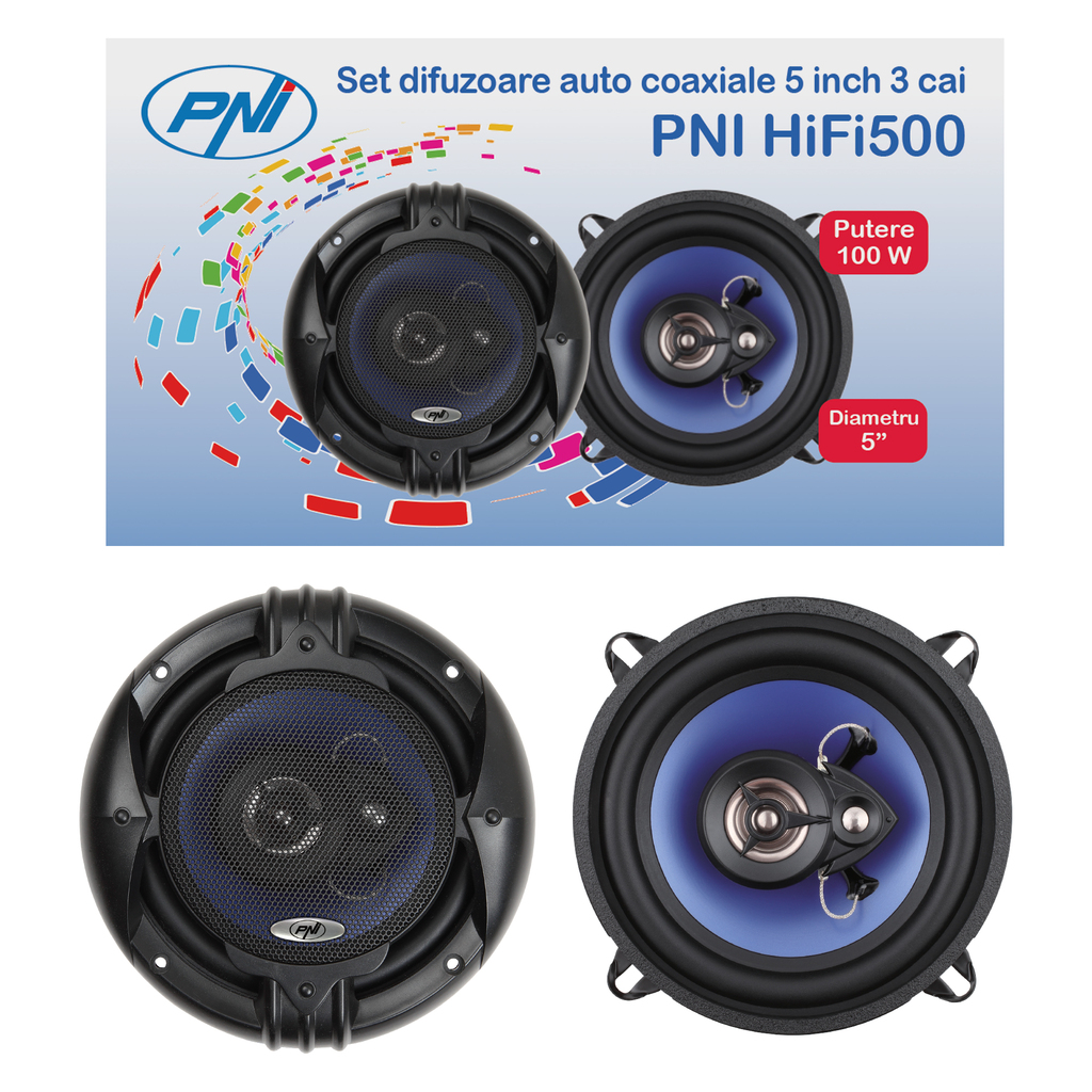 PNI HiFi500 Coaxial Speakers, 100W, 12.7 cm, 3 ways, set of 2 pcs