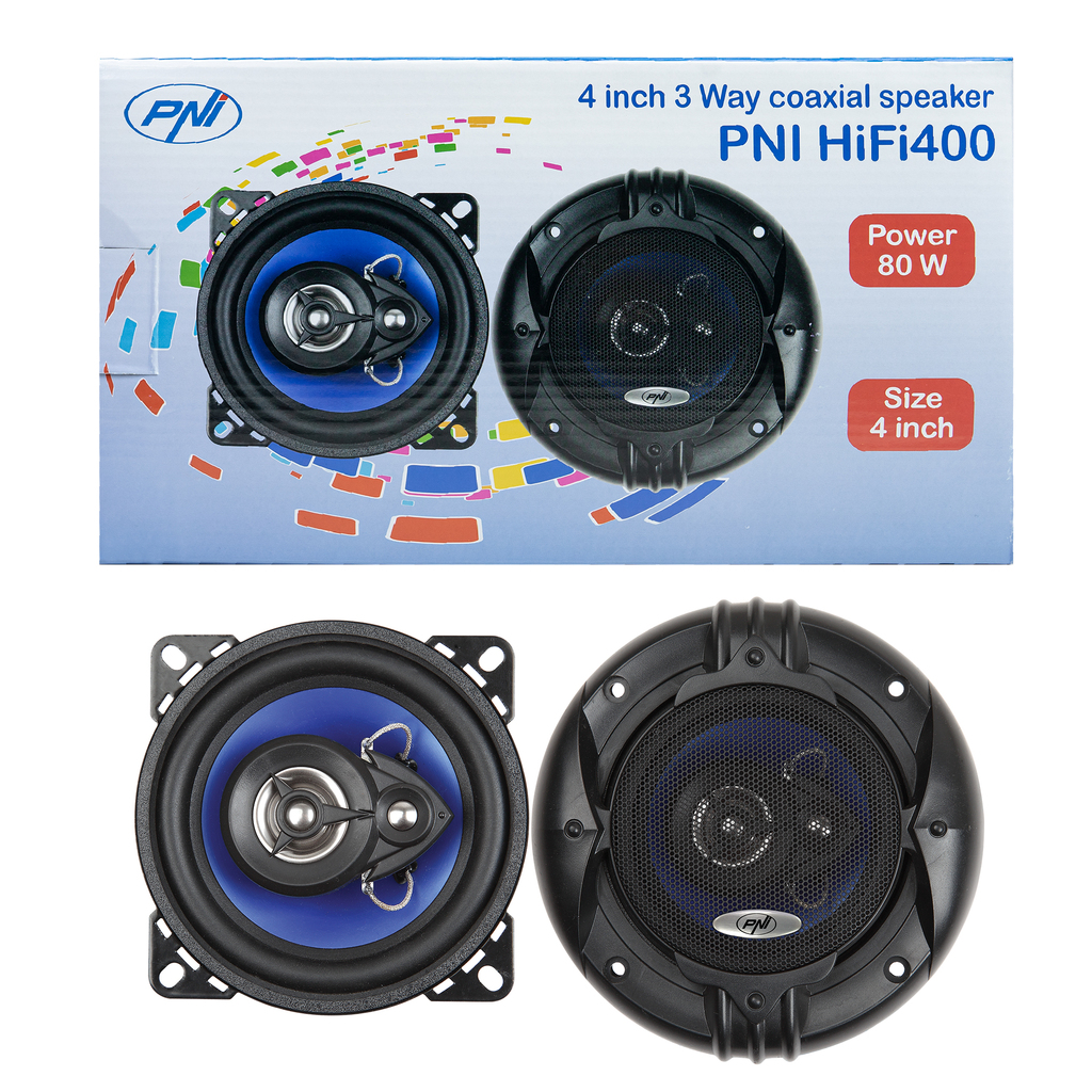 Coaxial car speakers PNI HIFI400, 80W, 4 Ohm, 10 cm, 3 horses, Injection Core with diameter 100mm, set of 2 pcs