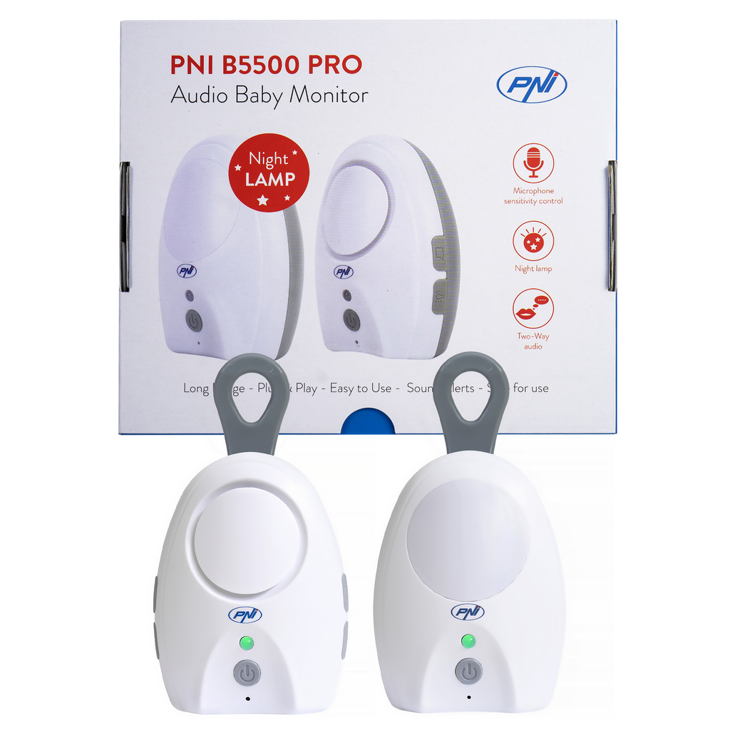 Audio Baby Monitor PNI B5500 PRO wireless, intercom, with night lamp, Vox and Pager function, adjustable microphone sensitivity