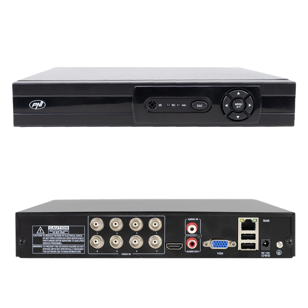 DVR/NVR PNI House AHD880, 8 analog channels 4K-N or 8 IP channels 5MP, H265+, audio input, audio output, USB2.0, 2 x SATA max 8TB