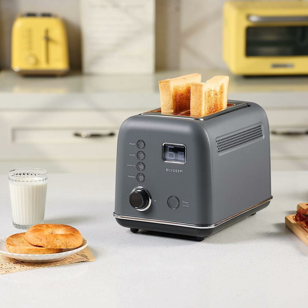 BUYDEEM DT730 Motorized Toaster, 2-Slice Smart Digital Leverless Toaster with LCD Countdown Timer, 9-Shade Settings